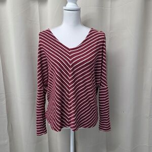 Belldini Burgundy and White Chevron Long Sleeve Top